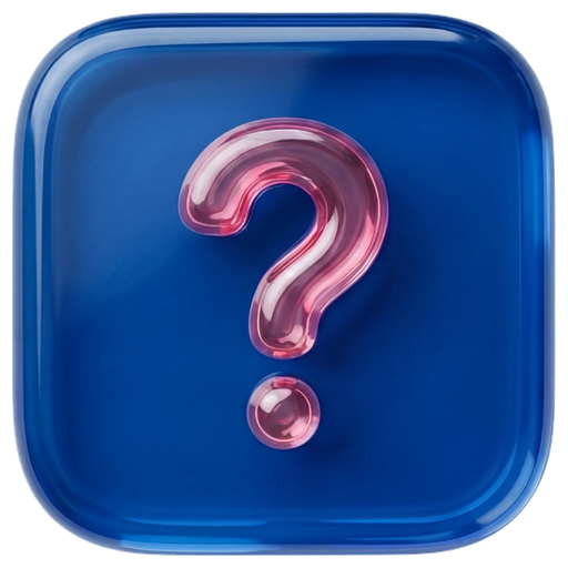Tacenda app icon: a cobalt resin tile with a glossy rose question mark